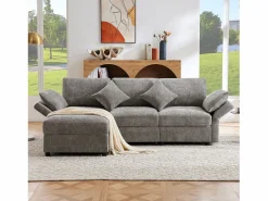 ModernLuxe Sofá de esquina en L - 3 plazas - con reposapiés - 4 cojines - brazos ajustables - Gris Online