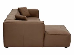 Miliboo Sofá de esquina izquierda vintage de 3-4 plazas en cuero marrón y madera negra COBAIN Marru00f3n Clearance