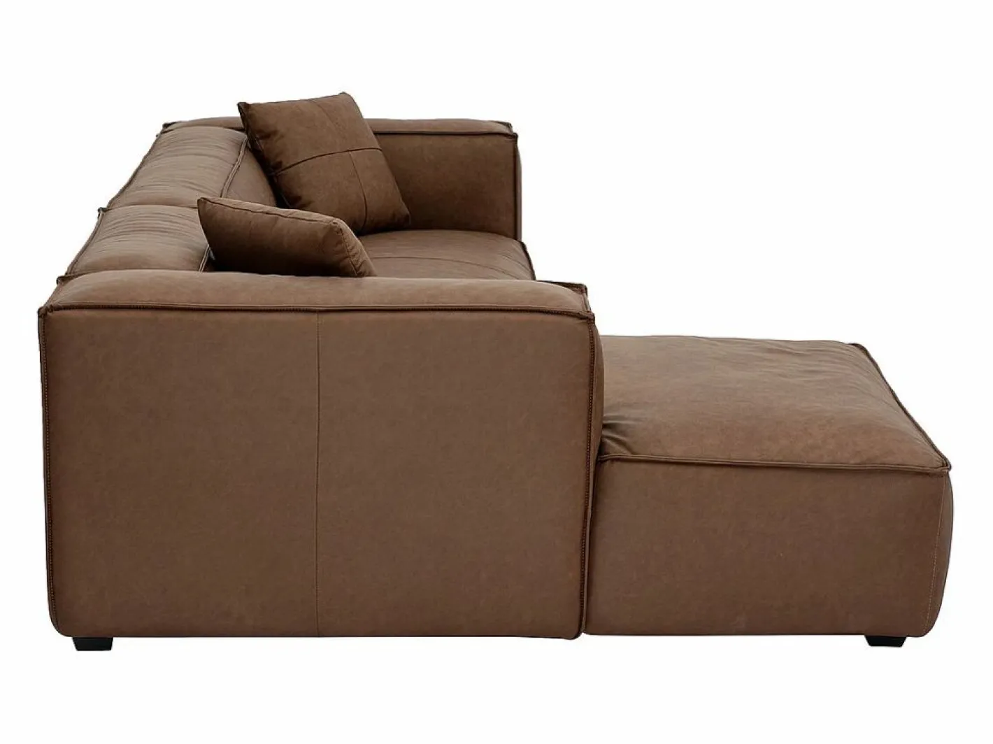 Miliboo Sofá de esquina izquierda vintage de 3-4 plazas en cuero marrón y madera negra COBAIN Marru00f3n Clearance