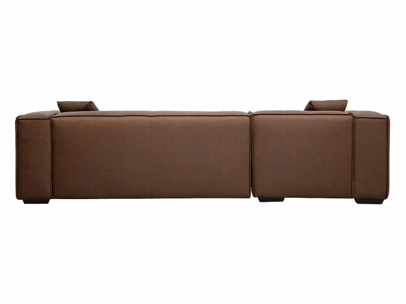 Miliboo Sofá de esquina izquierda vintage de 3-4 plazas en cuero marrón y madera negra COBAIN Marru00f3n Clearance