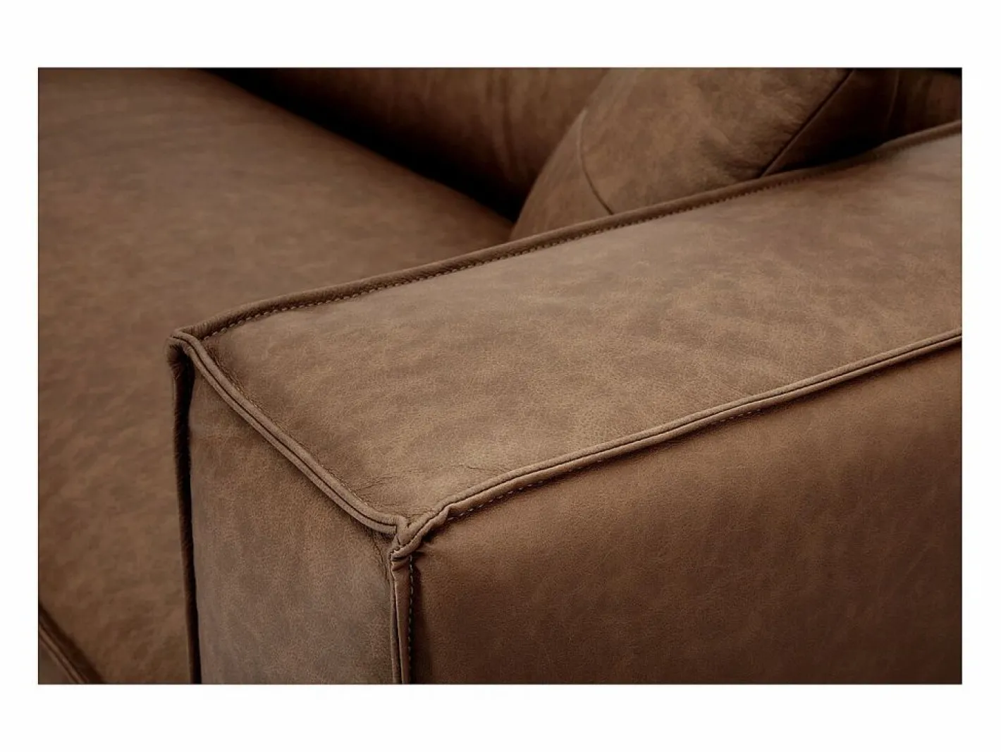 Miliboo Sofá de esquina izquierda vintage de 3-4 plazas en cuero marrón y madera negra COBAIN Marru00f3n Clearance