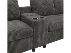 ModernLuxe Sofá de esquina moderno en forma de U - con USB y Type-C - con 2 reposapiés con almacenamiento - con 2 portavasos - pana acanalada - Gris