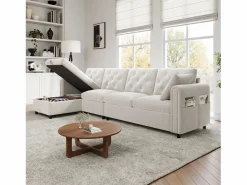 Sofá de esquina moderno en L - Con espacio de almacenamiento - Ajustable a izquierda y derecha - Con bolsillos laterales de almacenamiento - Terciopelo - ​​​^ModernLuxe Sale