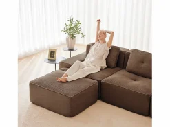 DripeX Sofá de Esquina Modular en Pana, con 2 otomanas y 2 cojines, 204x177x69cm, Marrón Marru00f3n Clearance