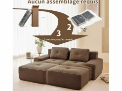 DripeX Sofá de Esquina Modular en Pana, con 2 otomanas y 2 cojines, 204x177x69cm, Marrón Marru00f3n Clearance