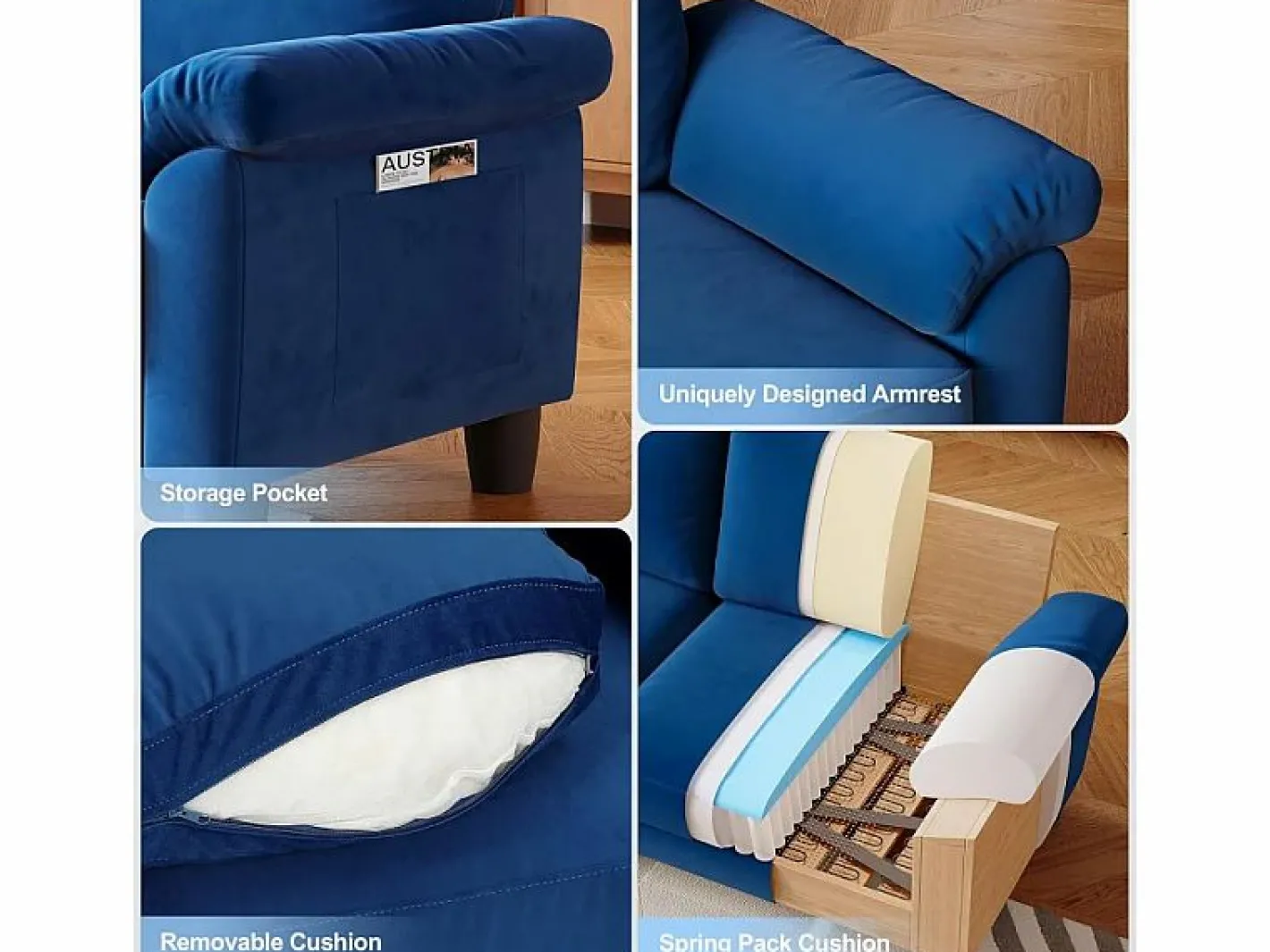 DripeX Sofá de la sala de estar 2 lugar en la tela de pista, sofá moderno a mediados de siglo, con bolsa de almacenamiento, 178x75x87cm, Azul Online