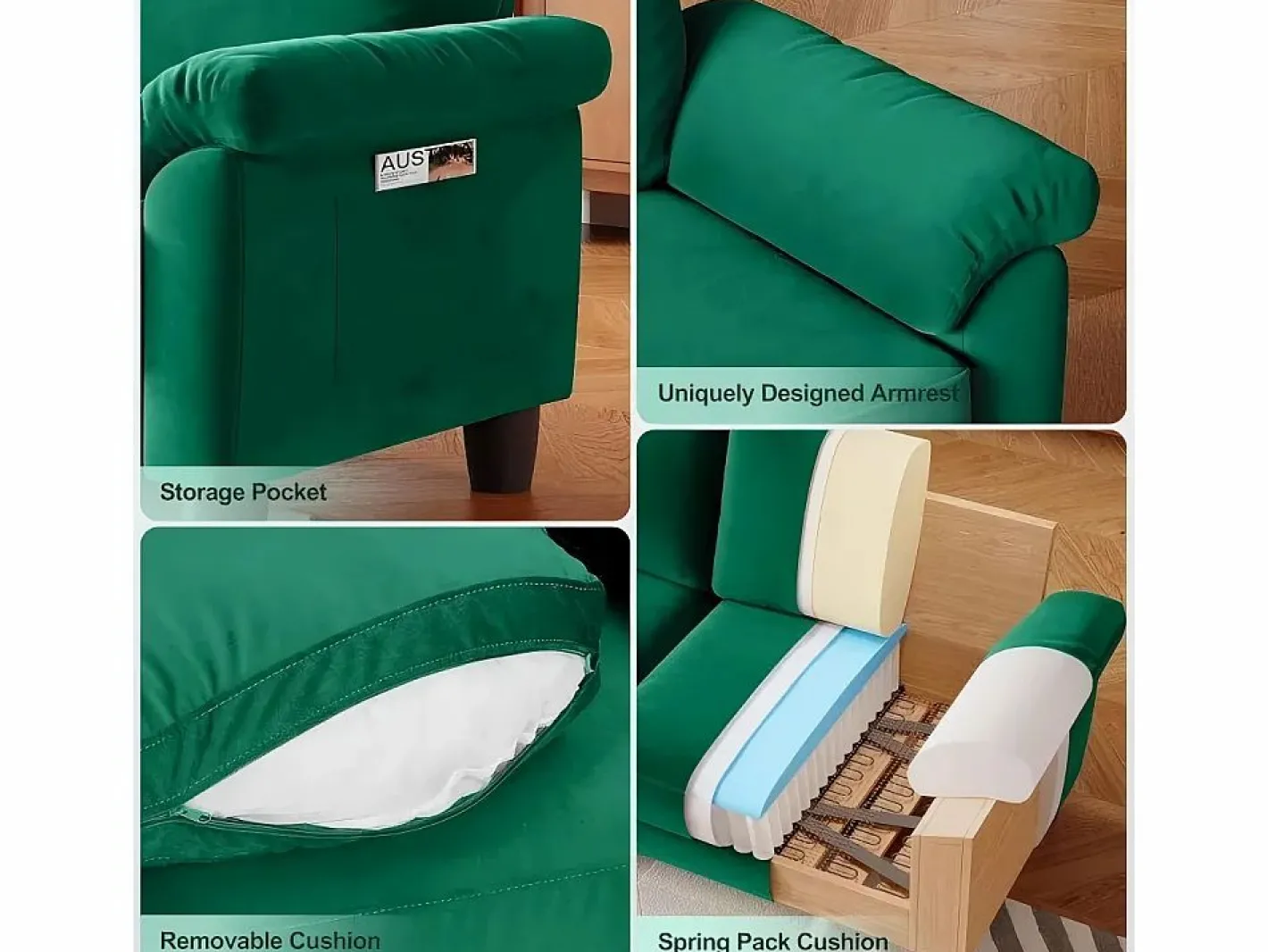 DripeX Sofá de la sala de estar 2 lugar en la tela de pista, sofá moderno a mediados de siglo, con bolsa de almacenamiento, 178x75x87cm, Verde Best