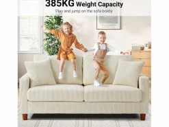 DripeX Sofá de terciopelo acanalado de 2 a 2 años, sofá derecha acolchado moderno grande con asientos extra profundos de 56 cm - 2 cojines - 178x76x89cm - Beige Online