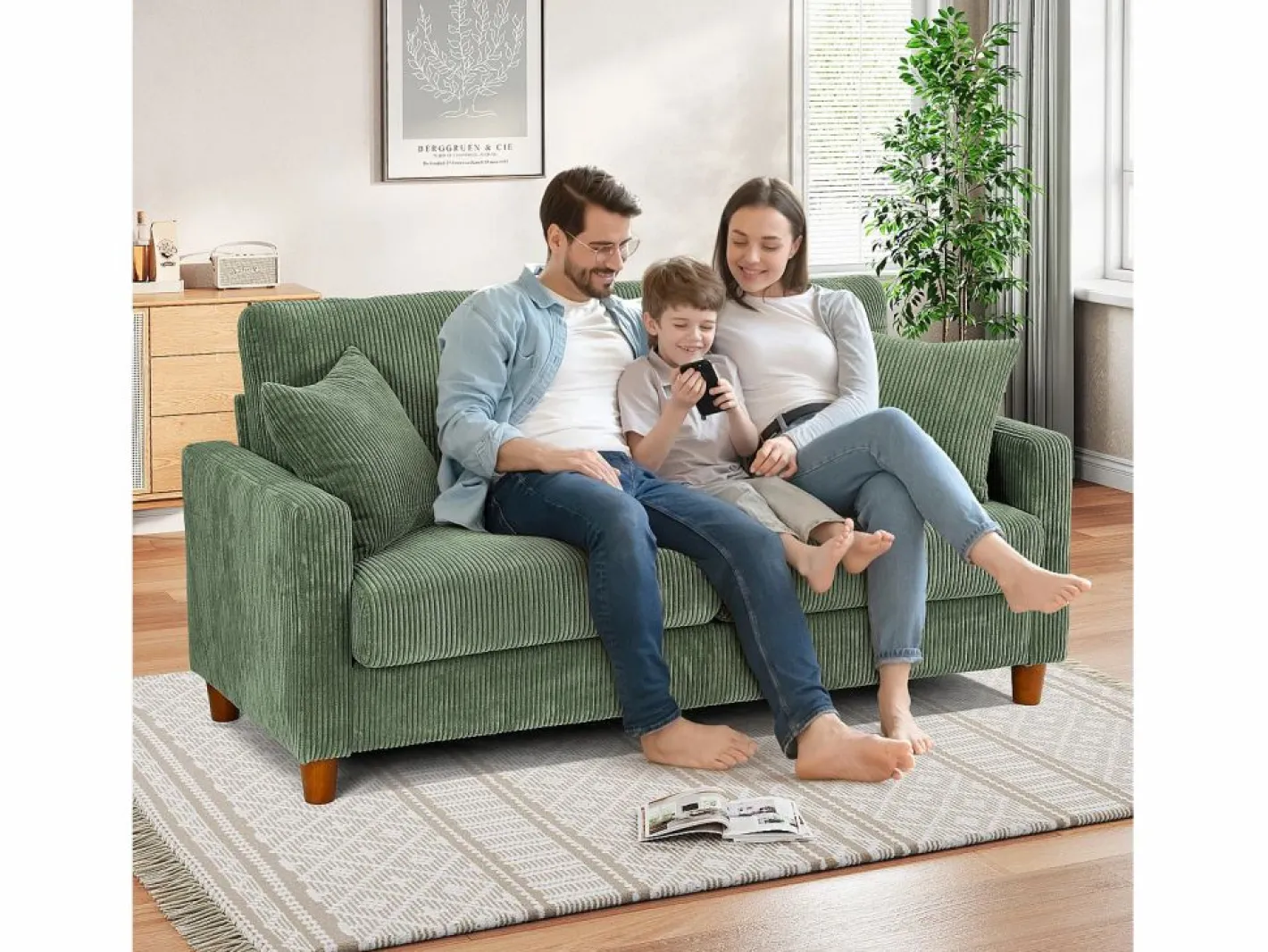 DripeX Sofá Escandinavo|Sofá de terciopelo acanalado de 2 a 2 años, sofá derecha acolchado moderno grande con asientos adicionales de 56 cm - 2 cojines - 178x76x89cm -