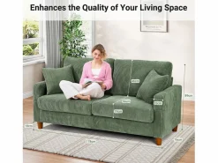 DripeX Sofá Escandinavo|Sofá de terciopelo acanalado de 2 a 2 años, sofá derecha acolchado moderno grande con asientos adicionales de 56 cm - 2 cojines - 178x76x89cm -