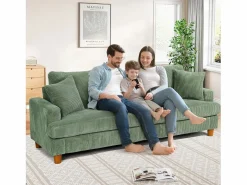 Sofá de terciopelo acanalado de 3 salones, sofá derecha acolchado moderno grande con asientos profundos adicionales de 53 cm - 2 cojines - 220x76x84cm -^DripeX Discount