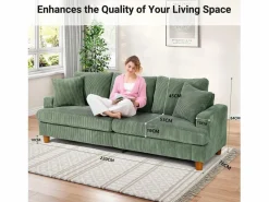 Sofá de terciopelo acanalado de 3 salones, sofá derecha acolchado moderno grande con asientos profundos adicionales de 53 cm - 2 cojines - 220x76x84cm -^DripeX Discount