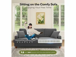 Sofá de terciopelo acanalado de 3 salones, sofá derecha acolchado moderno grande con asientos profundos adicionales de 53 cm - 2 cojines - 220x76x84cm -^DripeX