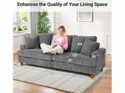 Sofá de terciopelo acanalado de 3 salones, sofá derecha acolchado moderno grande con asientos profundos adicionales de 53 cm - 2 cojines - 220x76x84cm -^DripeX