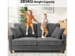 DripeX Sofá de terciopelo acanalado de 2 a 2 años, sofá derecha acolchado moderno grande con asientos adicionales de 56 cm - 2 cojines - 178x76x89cm - Gris Clearance