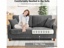 DripeX Sofá de terciopelo acanalado de 2 a 2 años, sofá derecha acolchado moderno grande con asientos adicionales de 56 cm - 2 cojines - 178x76x89cm - Gris Clearance