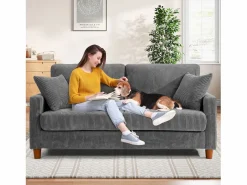 DripeX Sofá de terciopelo acanalado de 2 a 2 años, sofá derecha acolchado moderno grande con asientos adicionales de 56 cm - 2 cojines - 178x76x89cm - Gris New