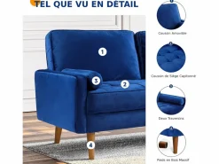 DripeX Sofá Vintage|Sofás Chesterfield|Sofá de terciopelo de 2 asientos, sofá mini dormitorio con reposabrazos, pies de madera cónicos, sofá fijado un respaldo bajo