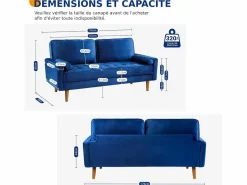 DripeX Sofá Vintage|Sofás Chesterfield|Sofá de terciopelo de 2 asientos, sofá mini dormitorio con reposabrazos, pies de madera cónicos, sofá fijado un respaldo bajo