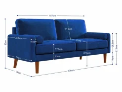 DripeX Sofá Escandinavo|Sofá de terciopelo derecho y madera maciza - 3 lugares - carga máxima 300 kg - 176x78x85cm
