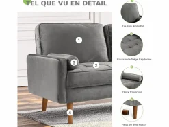Sofá de terciopelo de 2 salones, sofá mini dormitorio, con reposabrazos y pies cónicos, una espalda baja - 148.5x78x85cm^DripeX Online