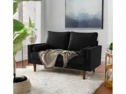 DripeX Sofá de terciopelo de 2 a 2 -Seaz, sofá de sala de estar moderna, con reposabrazos y pies bajos, una espalda baja - 148.5x78x85cm Negro Sale