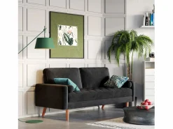 DripeX Sofá de terciopelo de 2 a 2 -Seaz, sofá de sala de estar moderna, con reposabrazos y pies bajos, una espalda baja - 148.5x78x85cm Negro Sale