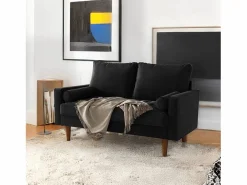 DripeX Sofá de terciopelo de 2 a 2 -Seaz, sofá de sala de estar moderna, con reposabrazos y pies bajos, una espalda baja - 148.5x78x85cm Negro Sale