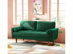 DripeX Sofá Escandinavo|Sofá de terciopelo de 2 salones modernos, reposabrazos acolchados, madera maciza, madera blanda, 143x77x86cm