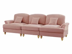 Sofá diseño brazos florales patas torneadas puf multifunción chenilla Rosa Best