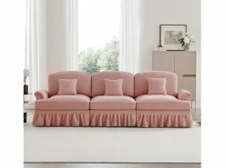 Sofá diseño brazos florales patas torneadas puf multifunción chenilla Rosa Best
