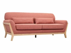 Sofá escandinavo de 3 plazas de tela de terciopelo texturizado color y madera clara YOKO^Miliboo Discount