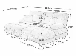 DripeX Sofá esquina 2 plazas + 2 poufs - con 4 cojines - tejido felpa - 220x145x81cm Rosa Best