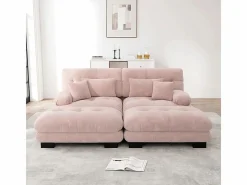 DripeX Sofá esquina 2 plazas + 2 poufs - con 4 cojines - tejido felpa - 220x145x81cm Rosa Best