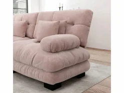 DripeX Sofá esquina 2 plazas + 2 poufs - con 4 cojines - tejido felpa - 220x145x81cm Rosa Best