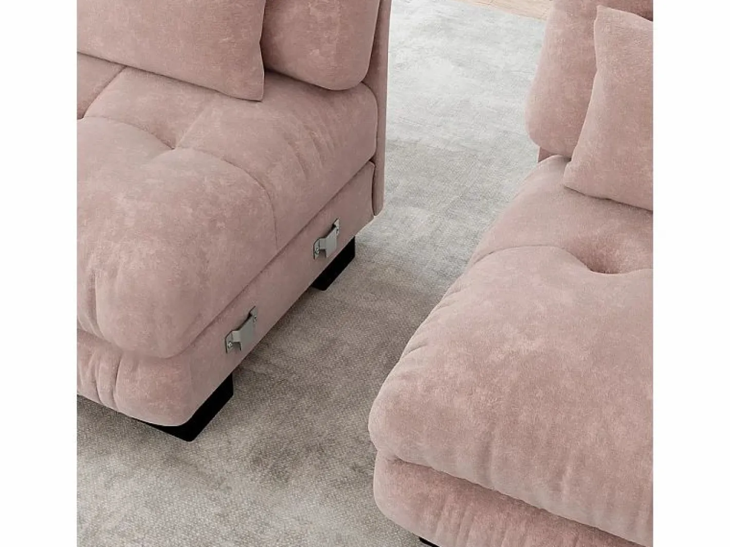 DripeX Sofá esquina 2 plazas + 2 poufs - con 4 cojines - tejido felpa - 220x145x81cm Rosa Best