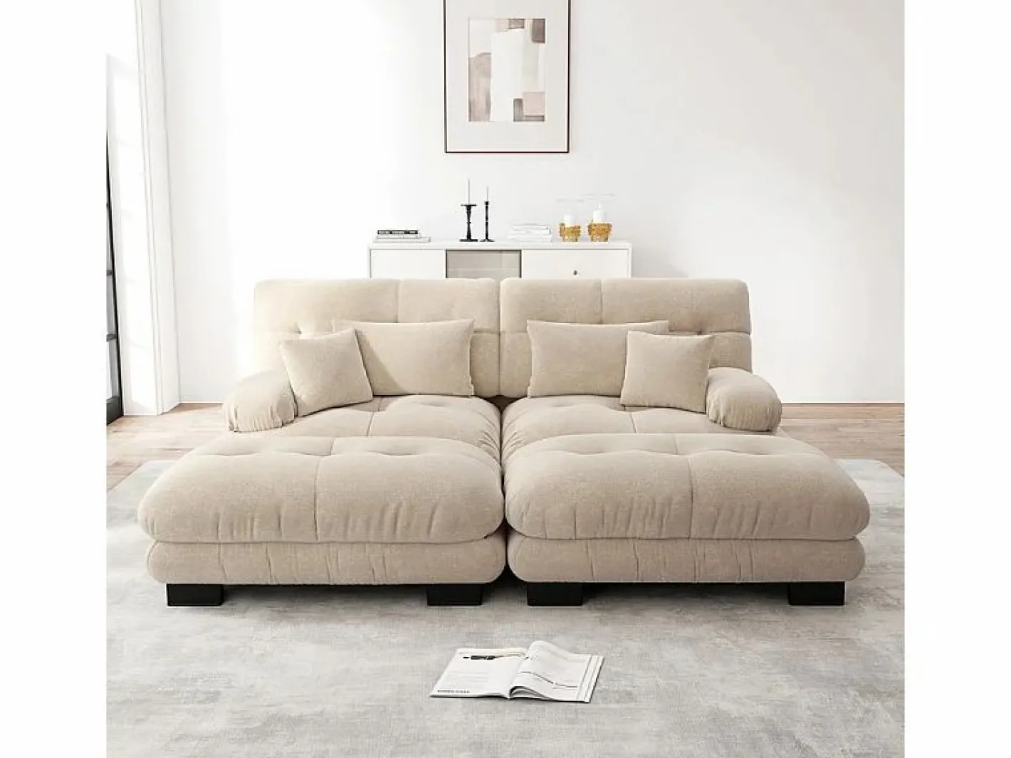 DripeX Sofá - 2 Plazas|Sofá esquina 2 plazas + 2 poufs - con 4 cojines - tejido felpa - 220x145x81cm