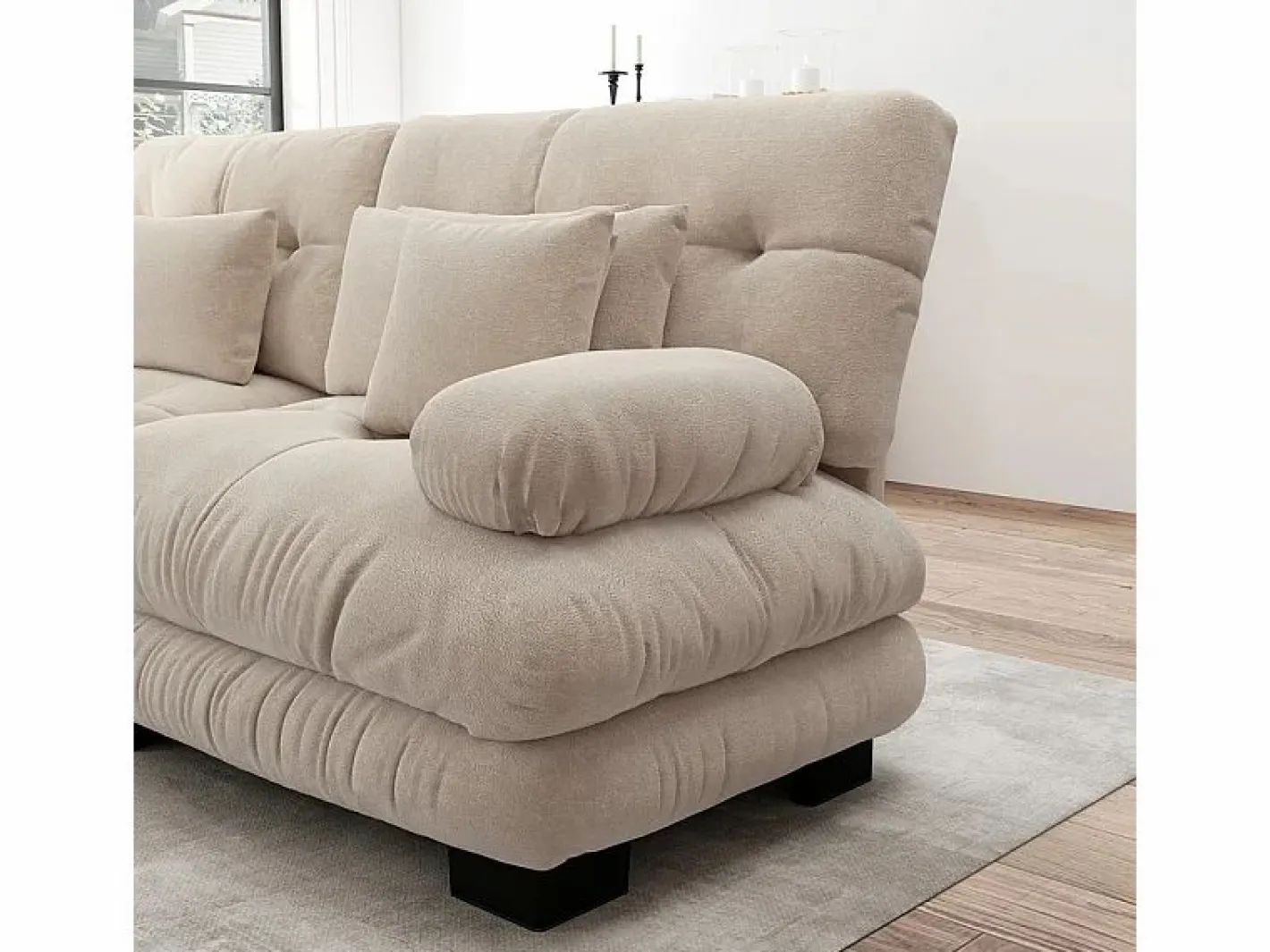 DripeX Sofá - 2 Plazas|Sofá esquina 2 plazas + 2 poufs - con 4 cojines - tejido felpa - 220x145x81cm