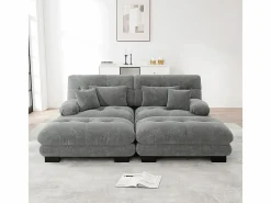 DripeX Sofás Club|Sofá esquina 2 plazas + 2 poufs - con 4 cojines - tejido felpa - 220x145x81cm