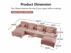 DripeX Sofá Modular|Sofás Club|Sofá Esquina Modular 4 Plazas en U - Chenille - Funda Extraíble y 2 Pufs - 350x140x93cm -