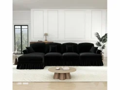 DripeX Sofá Esquina Modular 4 Plazas en L - Chenille - Funda Extraíble y Puf - 350x140x93cm - Negro