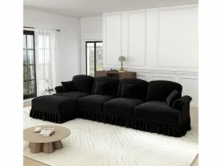 DripeX Sofá Esquina Modular 4 Plazas en L - Chenille - Funda Extraíble y Puf - 350x140x93cm - Negro