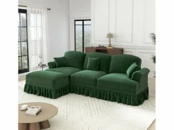 DripeX Sofá Esquina Modular 3 Plazas Chenille - Funda Extraíble y Puf Móvil - 272x140x93cm - Verde Online