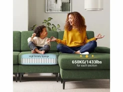 DripeX Sofá Esquinero 3 Plazas en Chenilla - con Puff - Carga Máx. 650kg - 244x146x83cm - Verde Hot