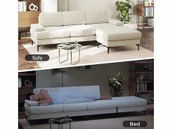 DripeX Sofá Esquinero 3 Plazas en Chenilla - con Puff - Carga Máx. 650kg - 244x146x83cm - Beige Discount