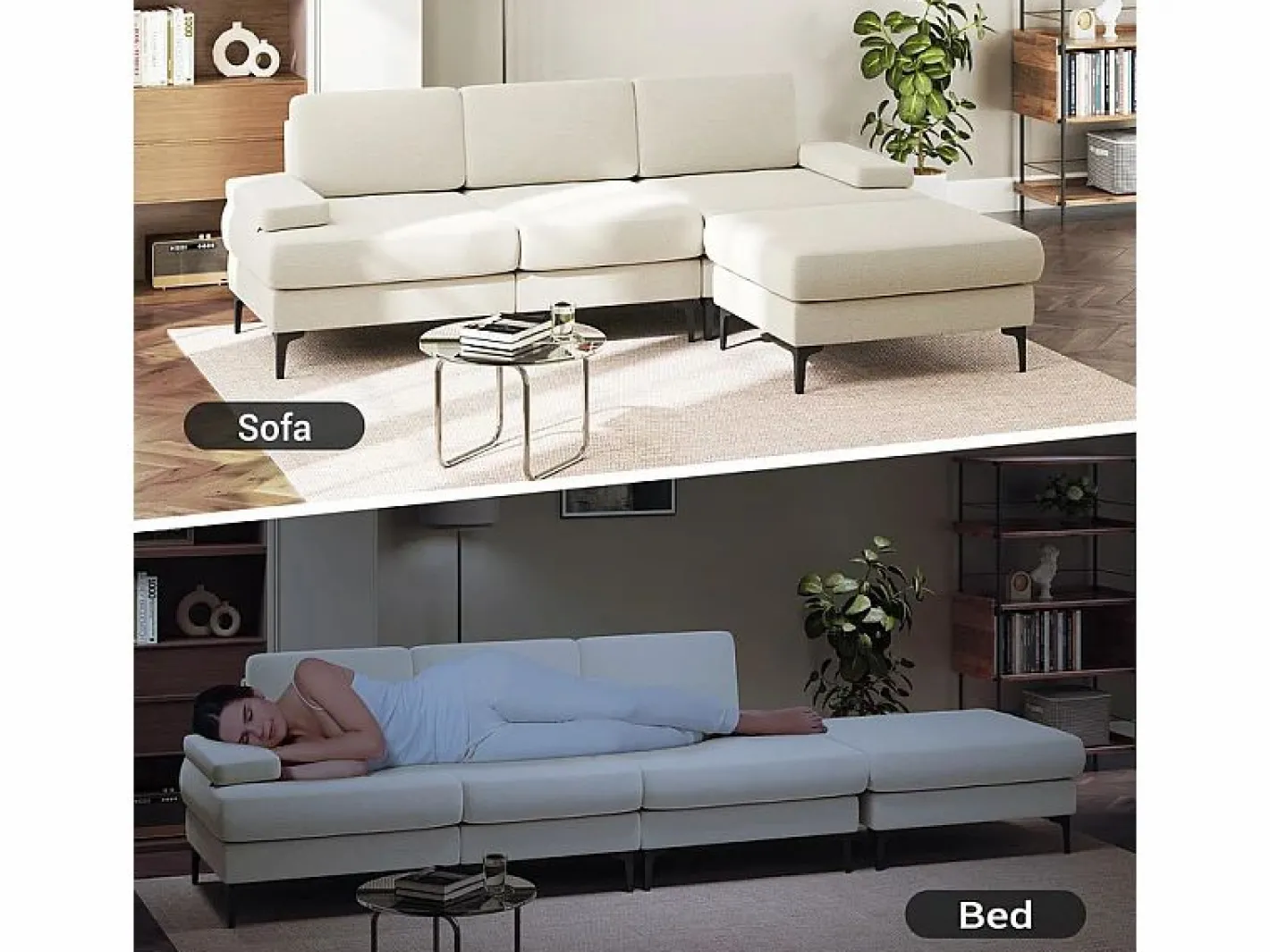 DripeX Sofá Esquinero 3 Plazas en Chenilla - con Puff - Carga Máx. 650kg - 244x146x83cm - Beige Discount