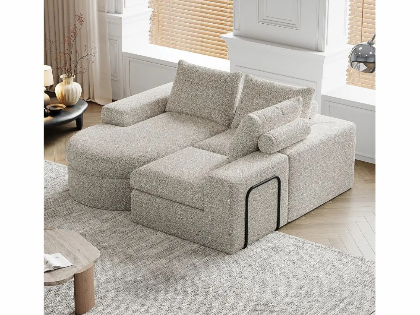 Sofá esquinero - Sofá de 3 plazas con 3 cojines y 2 reposacabezas - chenilla Beige Clearance