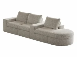 Sofá esquinero - Sofá de 3 plazas con 3 cojines y 2 reposacabezas - chenilla Beige Clearance
