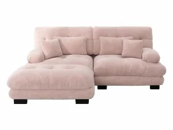 KOMHTOM Sofá esquinero Cloud, chenilla, dos plazas, con 2 cojines lumbares y 2 cojines decorativos, reposabrazos anchos y reposapiés, Rosa Clearance