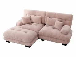 KOMHTOM Sofá esquinero Cloud, chenilla, dos plazas, con 2 cojines lumbares y 2 cojines decorativos, reposabrazos anchos y reposapiés, Rosa Clearance